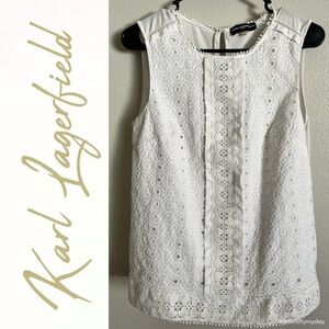 Karl Lagerfeld White Eyelet Blouse Small